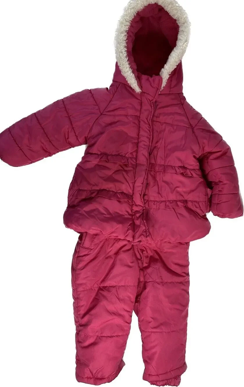 Weatherproof Baby Snow Pants Bibs and Jacket Pink 24 months Ruffled Puffer Coat